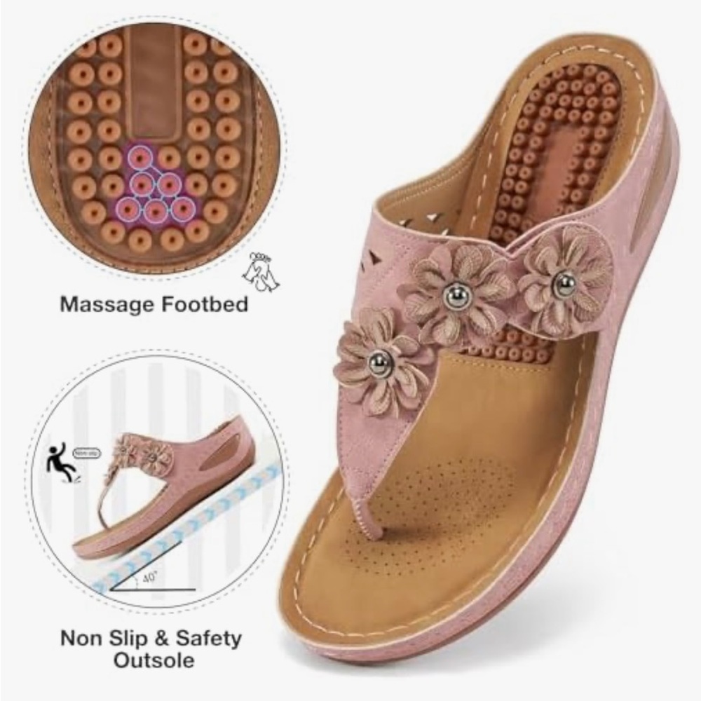 FUDYNMALC Womens Flip Flops Comfortable Orthopedic Platform Sandals - Picture 2 of 9